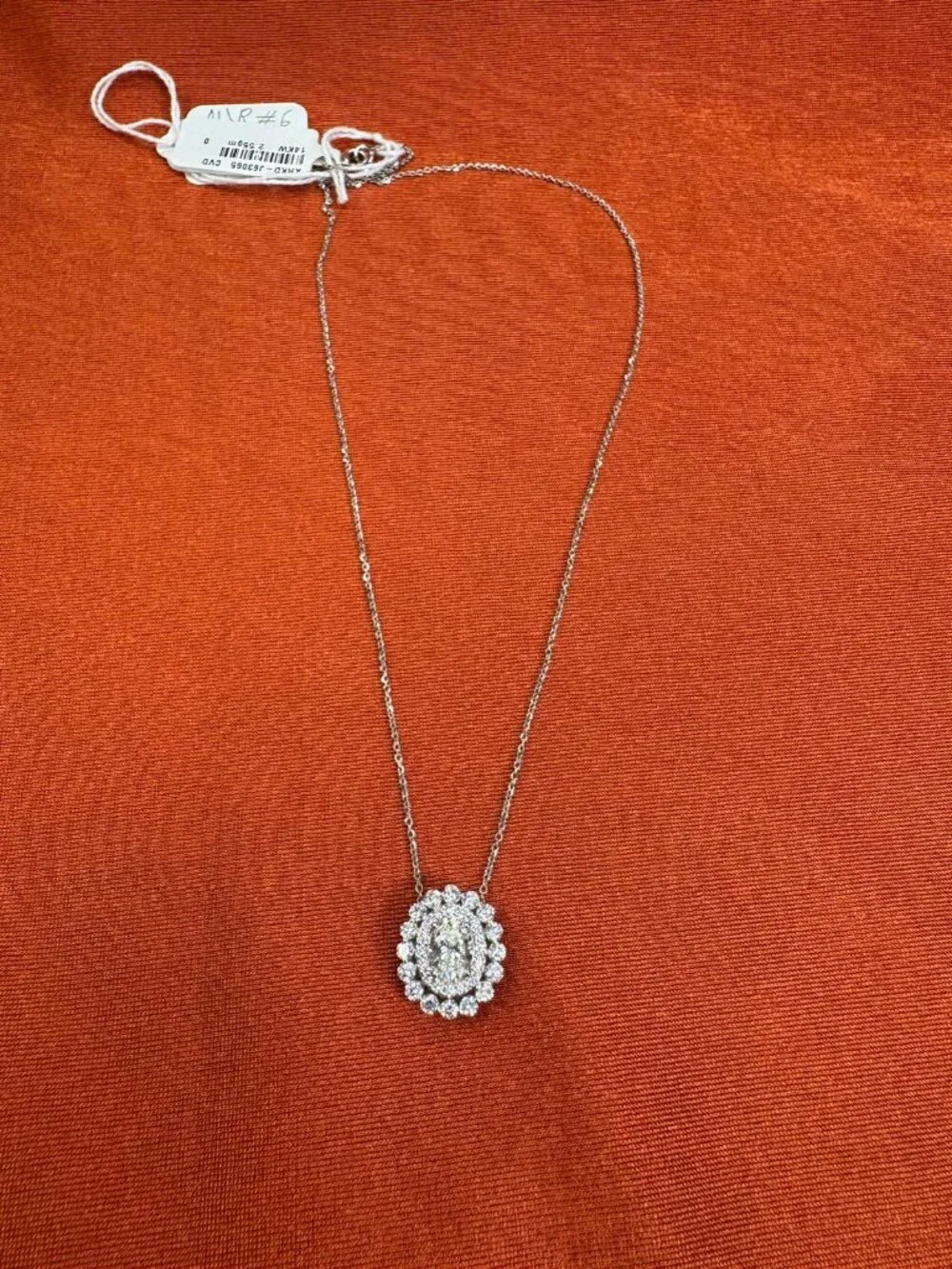Pendent Necklace 14k White Gold with Oval Shaped Diamonds